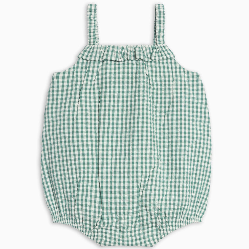 Rosalie Seersucker Ruffle Bubble Romper - Laguna Gingham