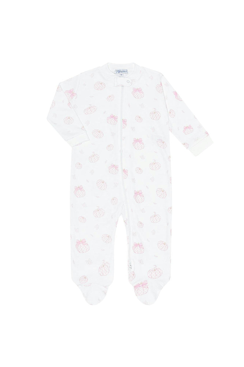 Pink Pumpkin Patch Zipper Footie