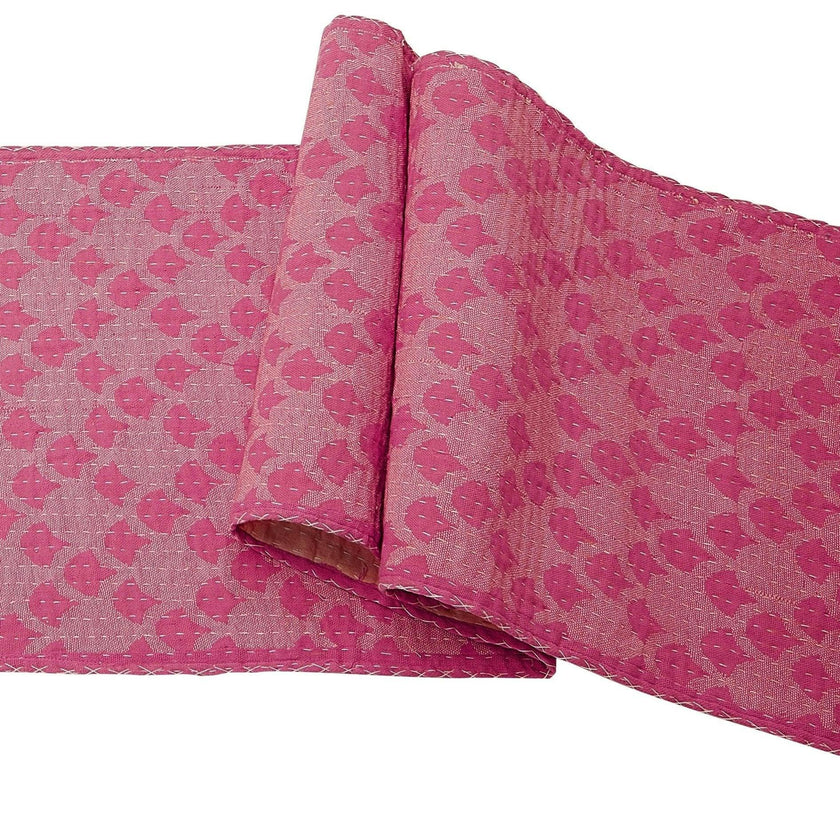 Artisan Hand Loomed Cotton Table Runner - Pink Ginkgo - 18"x96" Arcadia Home