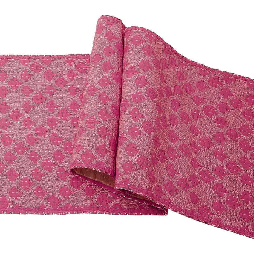 Artisan Hand Loomed Cotton Table Runner - Pink Ginkgo - 18"x96"
