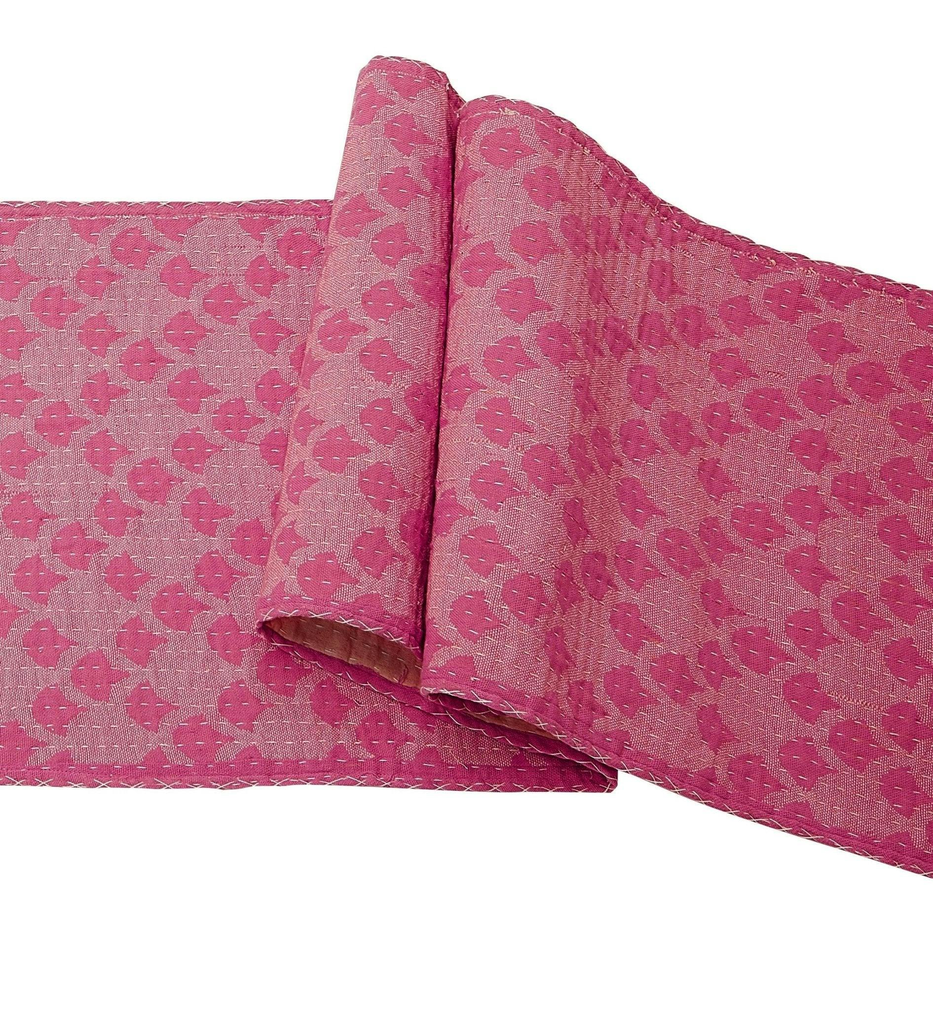 Artisan Hand Loomed Cotton Table Runner - Pink Ginkgo - 18