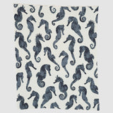 Cotton Sustainable Knit Throw Blanket | Coastal - Seahorse Watercolor