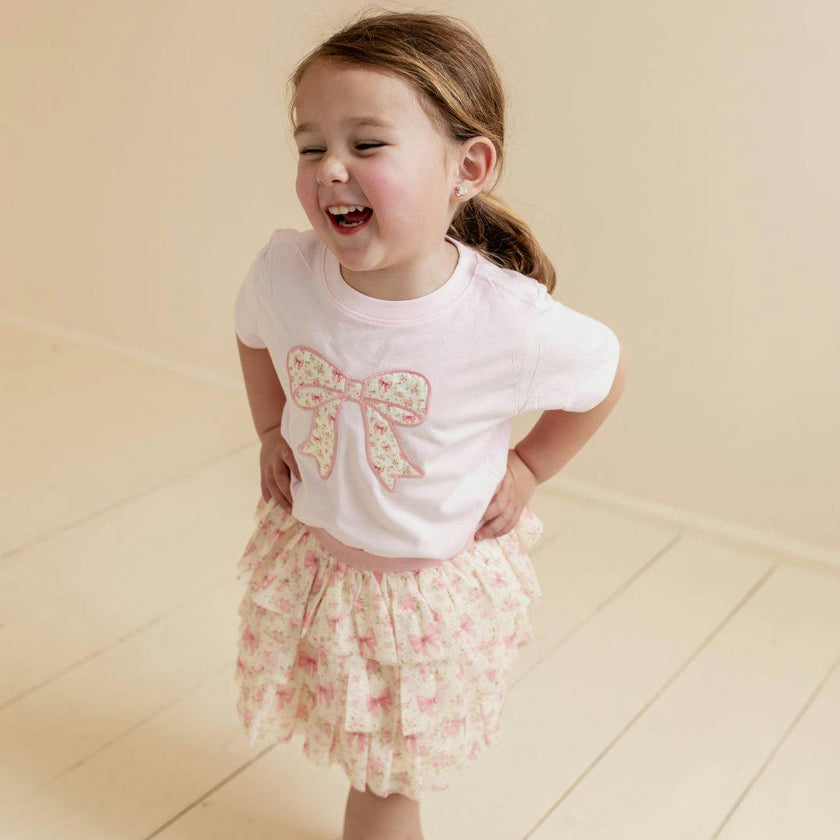 Ditsy Floral Bow Patch Short Sleeve T-Shirt