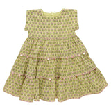 Girls Peachy Dress - Green Prairie Block Print