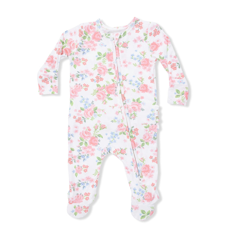 Cute Little Roses - 2 Way Ruffle Back Zipper Footie