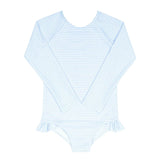 girls powder blue stripe rashguard one piece