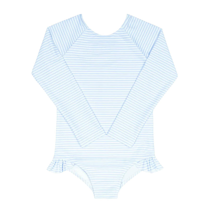 girls powder blue stripe rashguard one piece