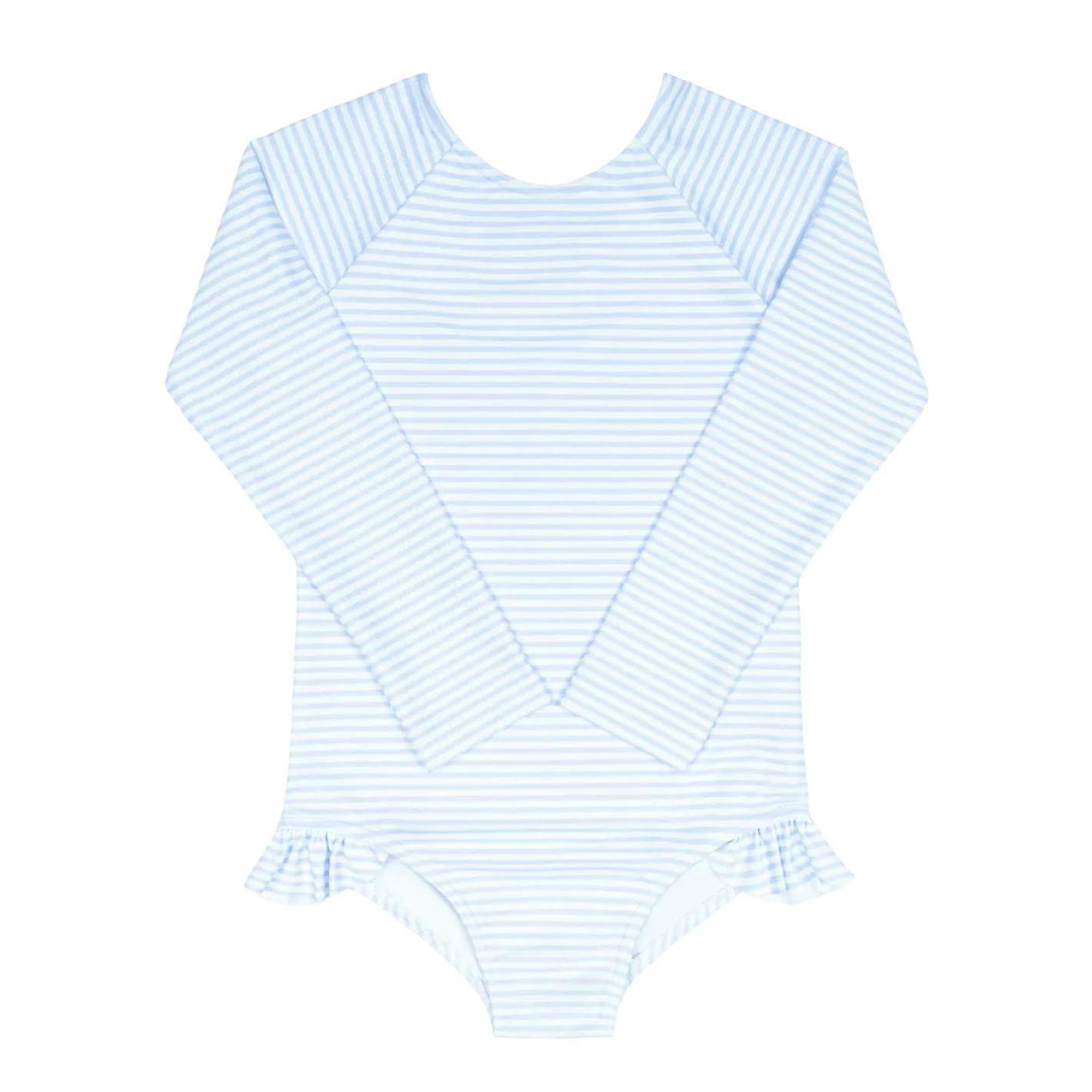 girls powder blue stripe rashguard one piece
