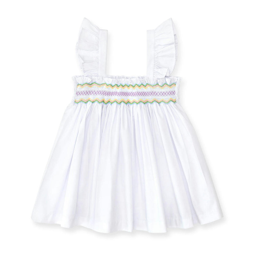 The Harper Set in Classic White with Rainbow Smocking