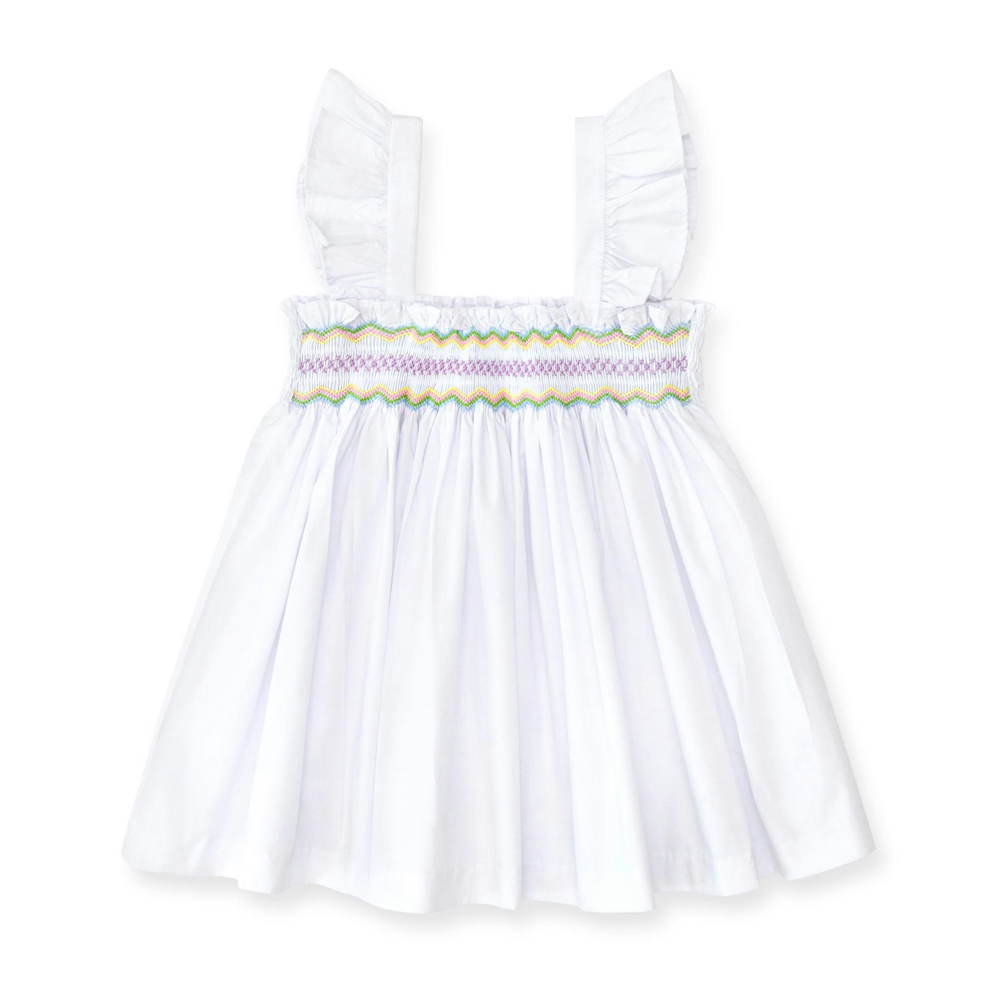 The Harper Set in Classic White with Rainbow Smocking