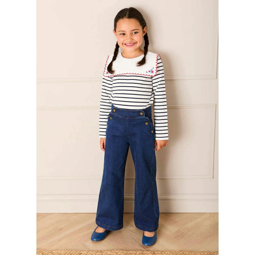Scallop Detail Wide Leg Jeans in Blue Denim (2-12yrs)