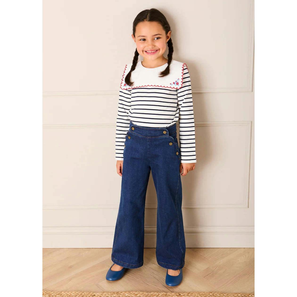 Scallop Detail Wide Leg Jeans in Blue Denim (2-12yrs)