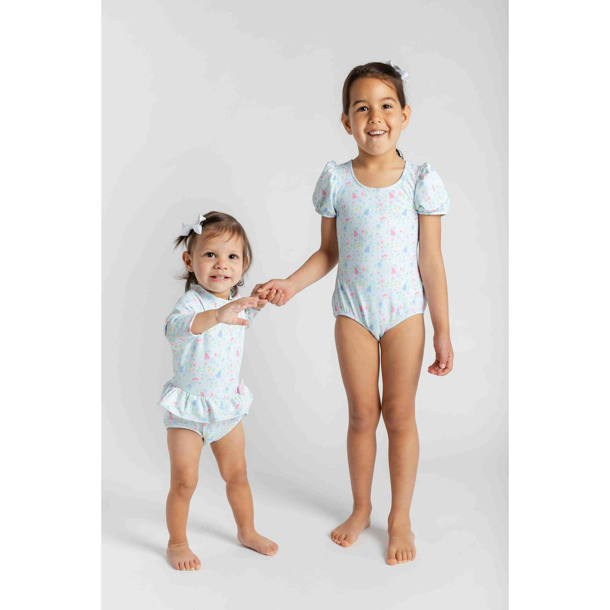 Floral Print One Piece Rashguard with Bow