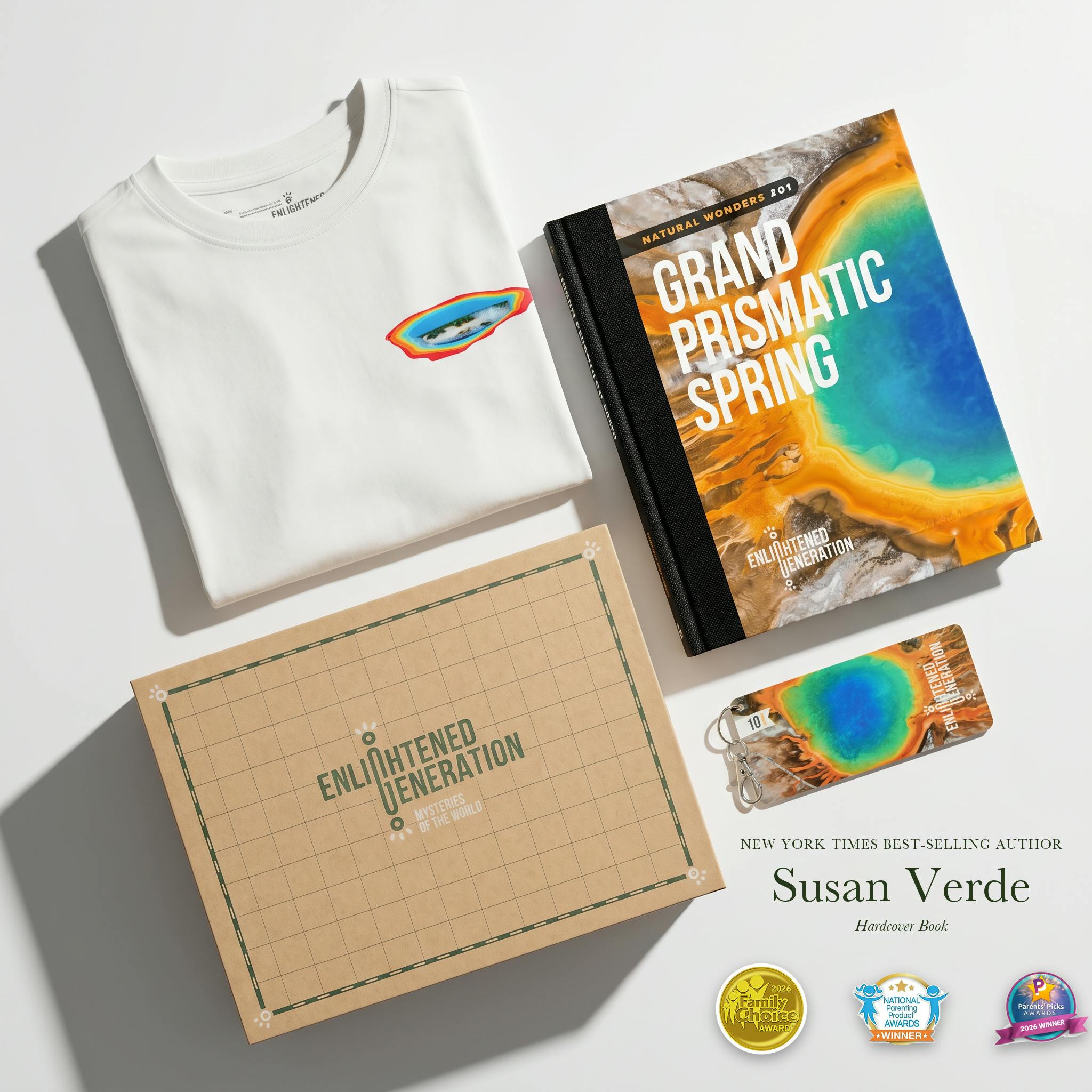 Grand Prismatic Spring Gift Box with Secret Rainbow Pocket Kids Tee, Book, and Activities