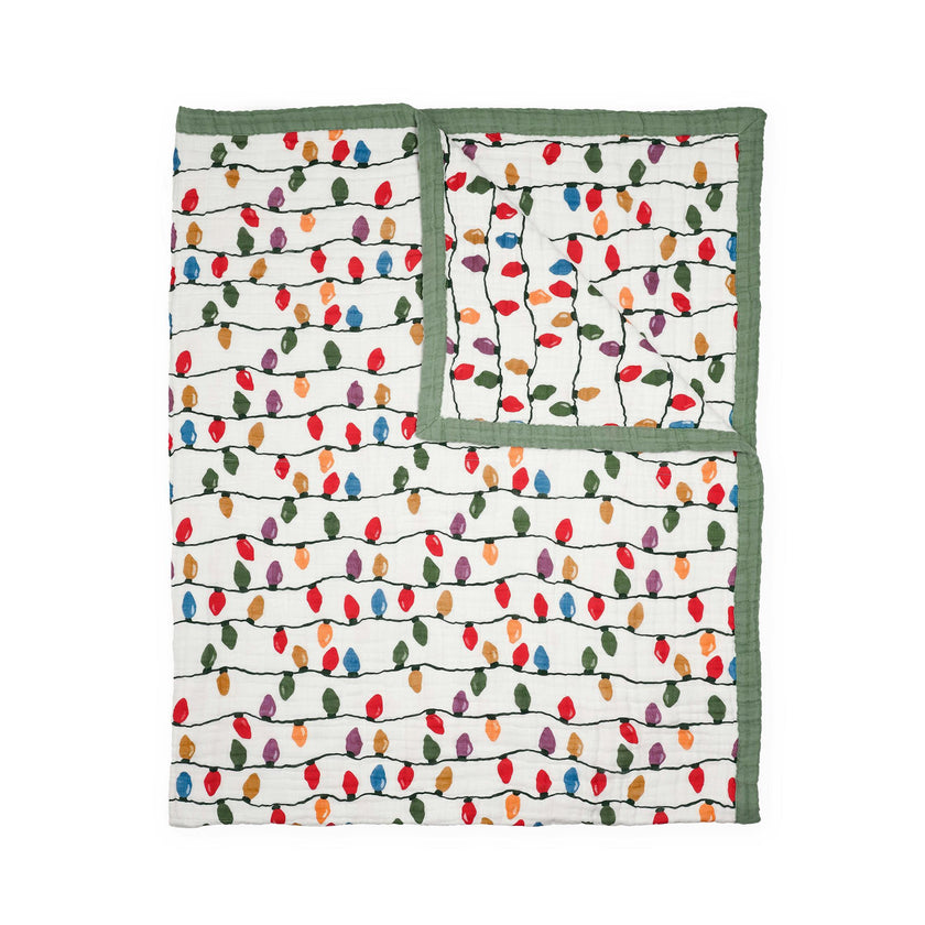 Cotton Muslin Quilted Throw - Christmas Bulbs