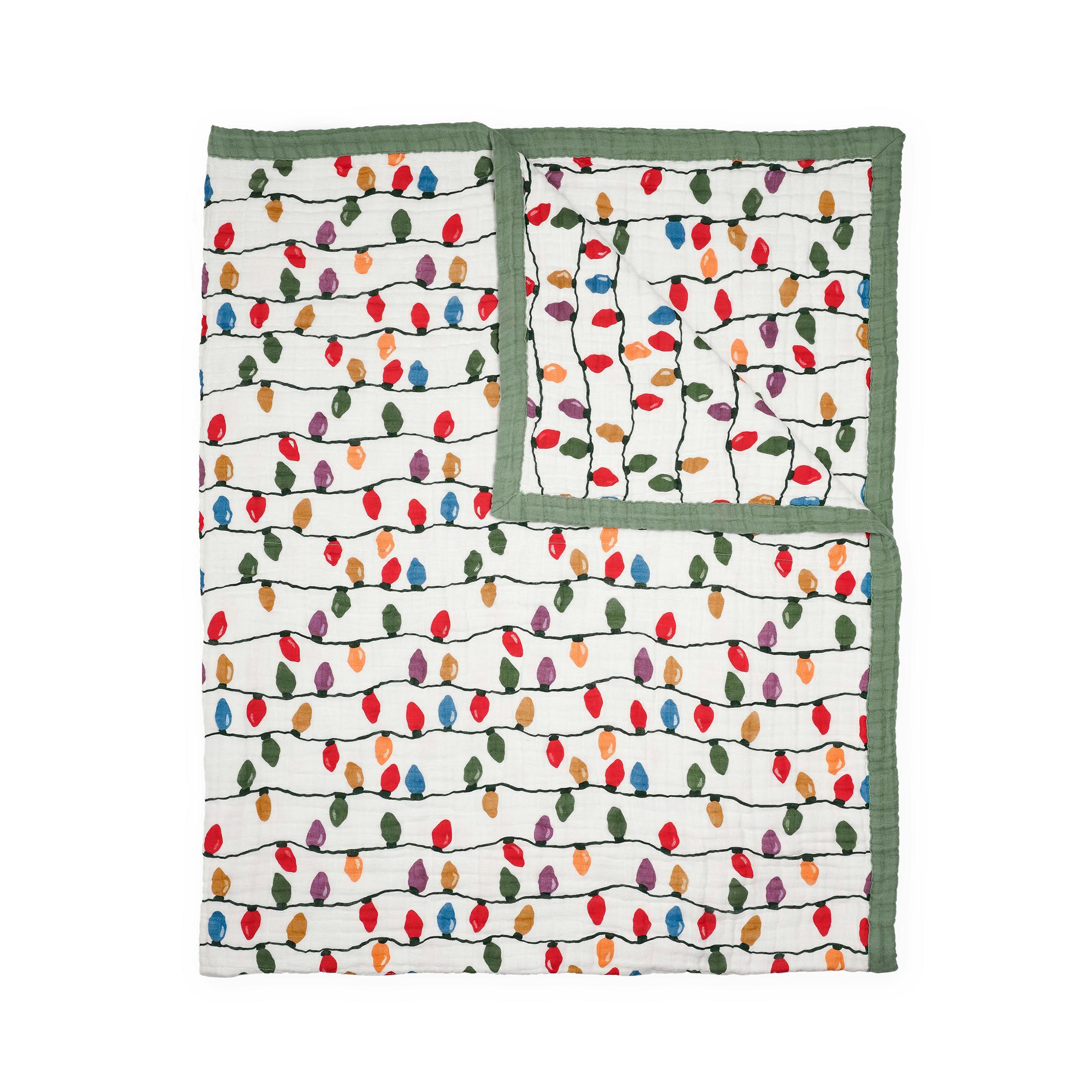 Cotton Muslin Quilted Throw - Christmas Bulbs