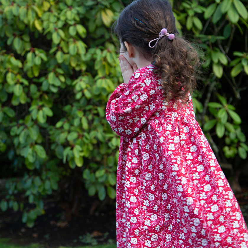 Toddler Floral Print Lace Trim Long Sleeve Dress