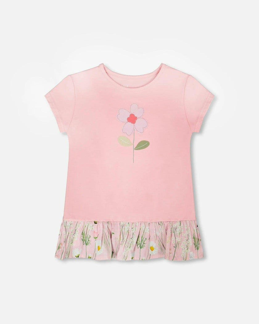 Organic Cotton Bi-Material Tunic With Ruffle