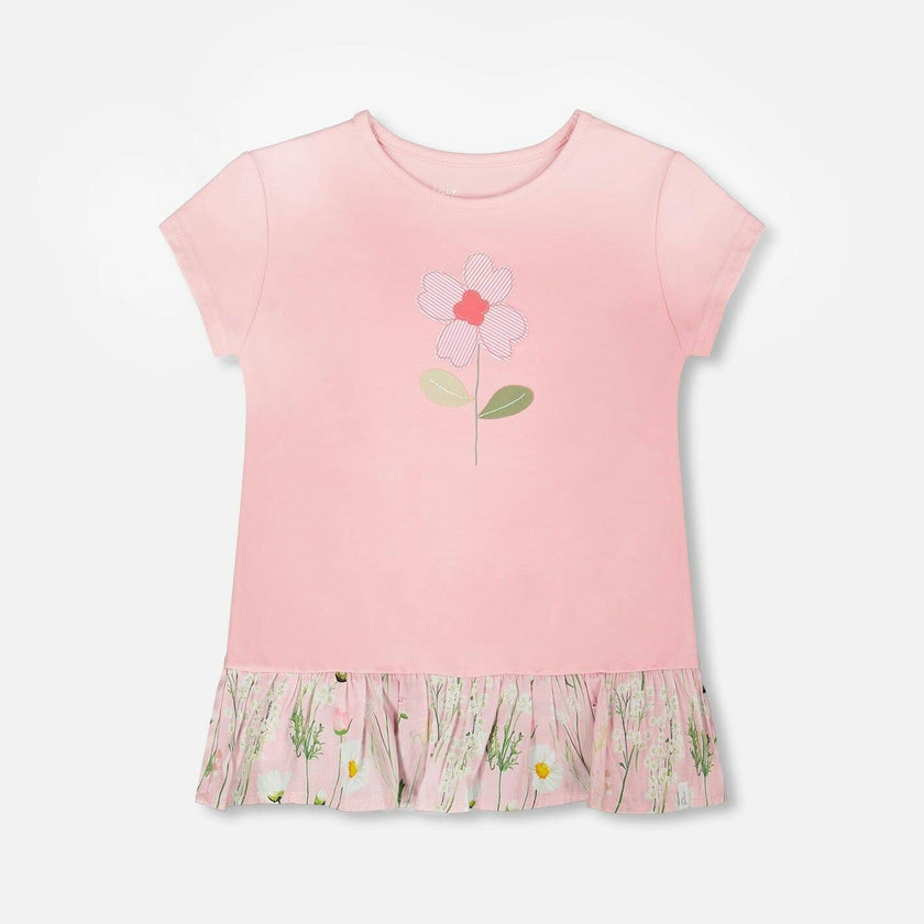 Organic Cotton Bi-Material Tunic With Ruffle