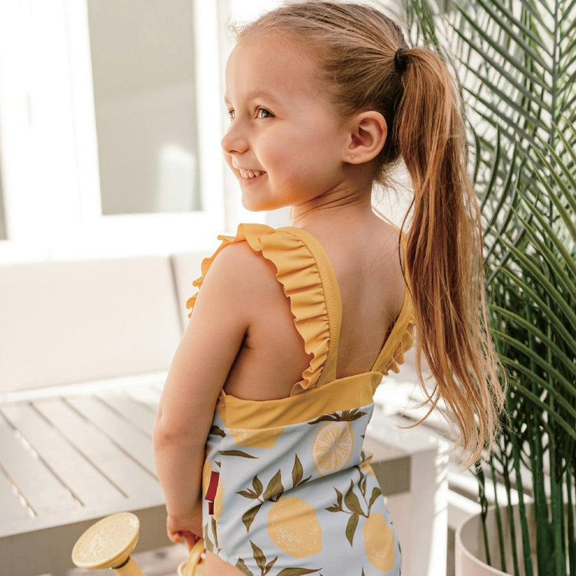 Yellow Gingham Ruffle Square Neck Swimsuit