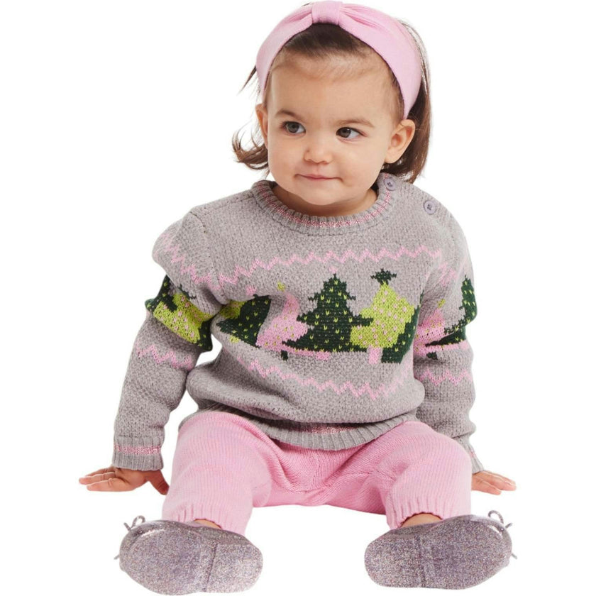Infant Grey Chenille Sweater w/Tree Graphic & Sweater Knit Pant Set