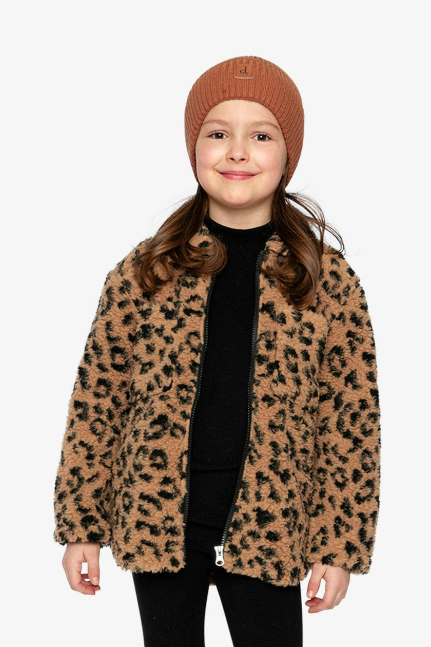 Zipped Sherpa Overshirt With Chest Pockets Leopard Fur