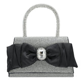Black Bow Accented Silver Rhinestone Handbag