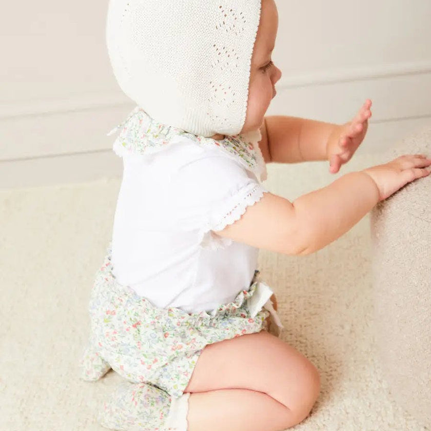Openwork Cotton Knitted Bonnet in Cream (S-L)