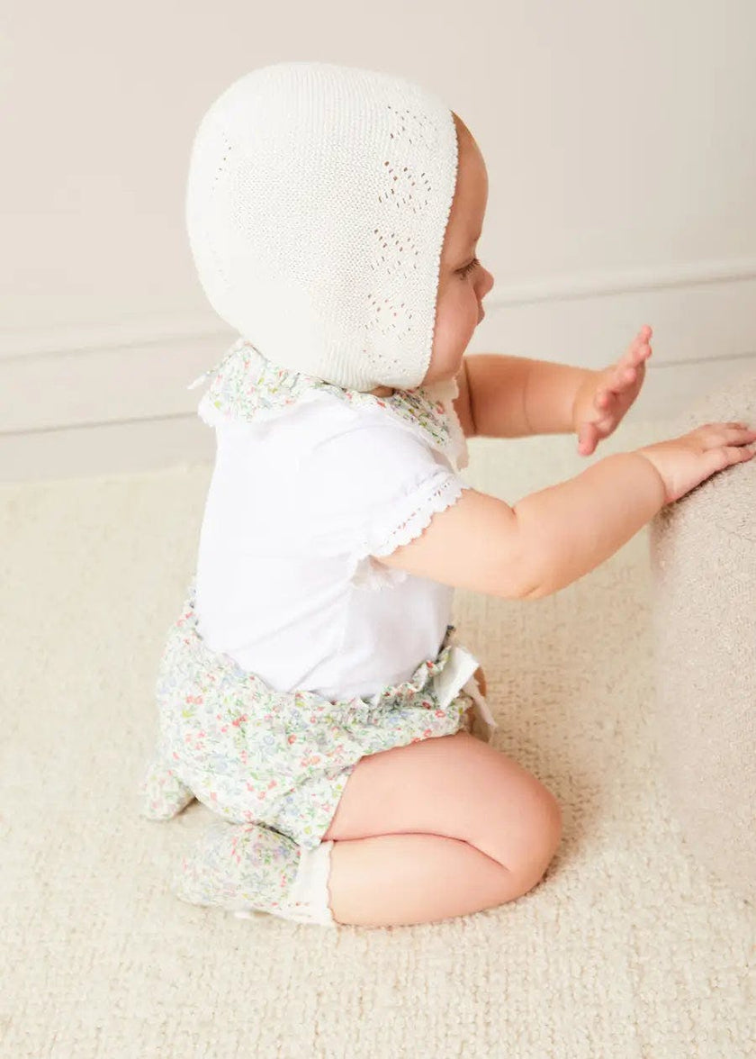 Openwork Cotton Knitted Bonnet in Cream (S-L)