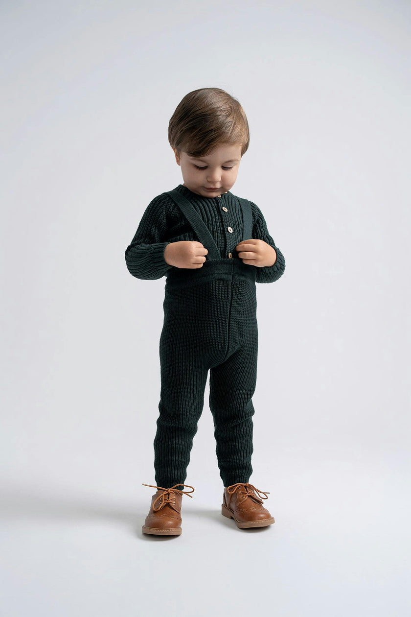 Overall Ribbed Button Front Overalls and Cardigan Two Piece Set
