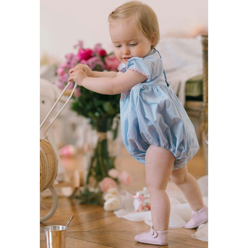 Cassis Blue Short Sleeve Smocked Romper