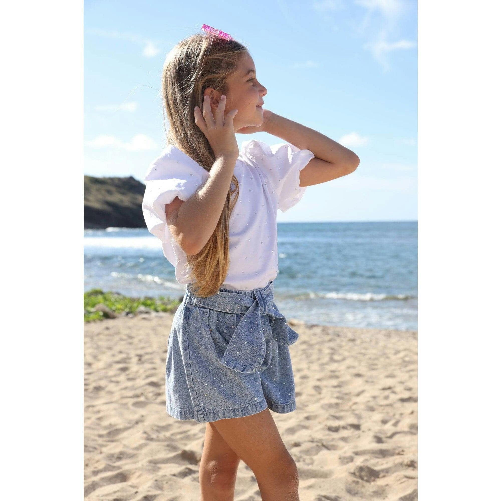 Sparkle Bow Denim Short