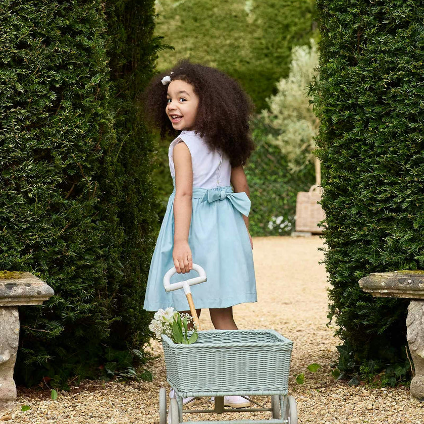 Sleeveless Willow Rose Hand Smocked Dress in Sea Blue