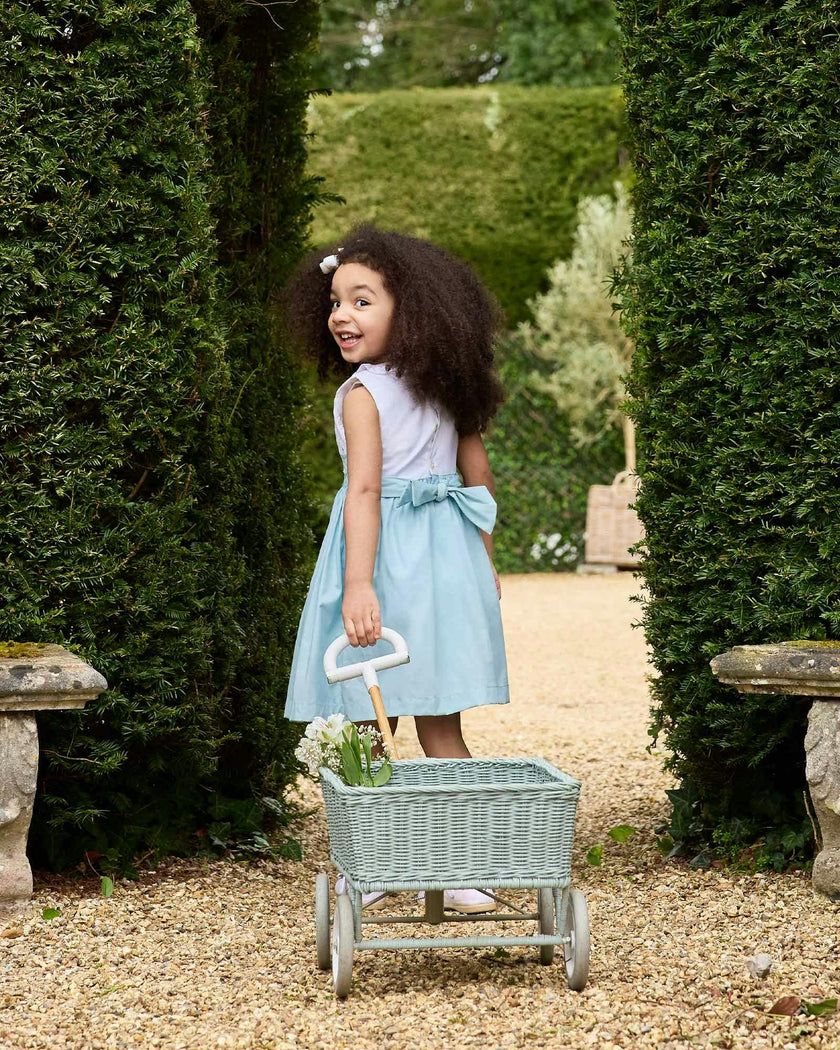 Sleeveless Willow Rose Hand Smocked Dress in Sea Blue