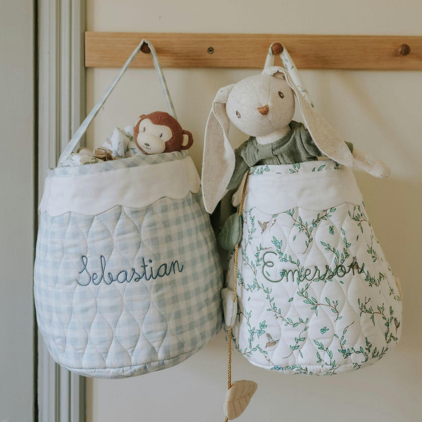 Quilted Storage Basket - Blue Gingham