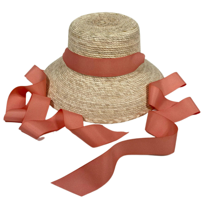 Palmetto Girl’s Hat - Long Coral Grosgrain Ribbon