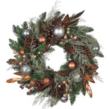 24-Inch Unlit Copper and Silver Balls Green Wreath