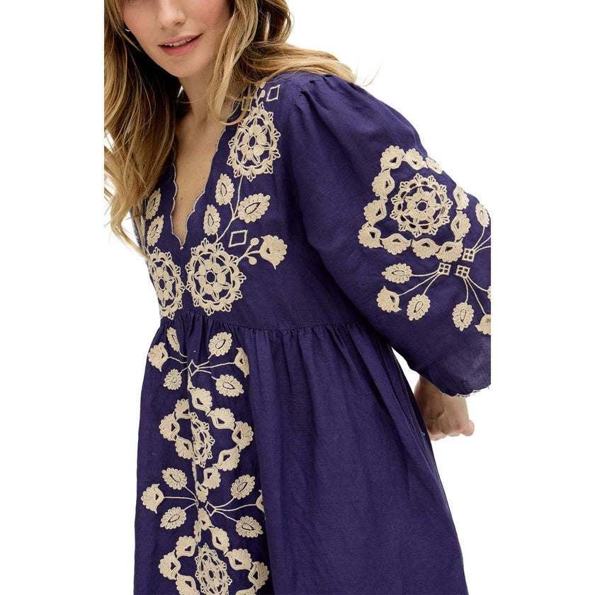 Arianna V- Neck Embroidered Maxi Dress