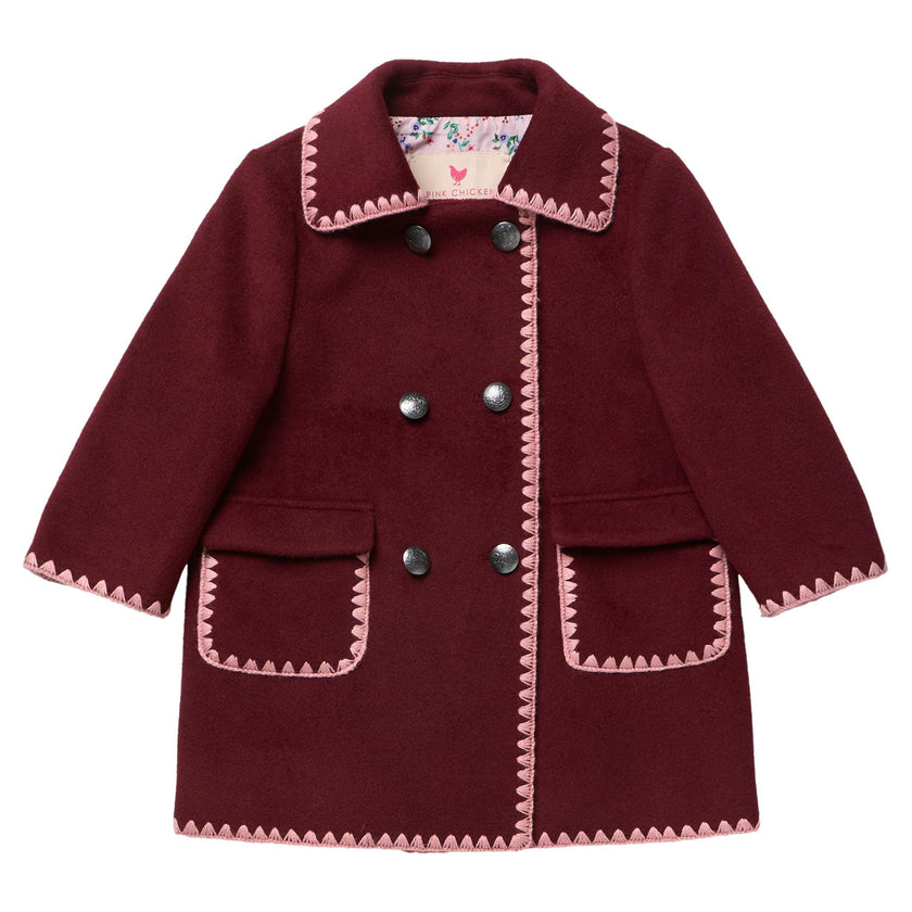 Girls Beck Peacoat - Burgundy