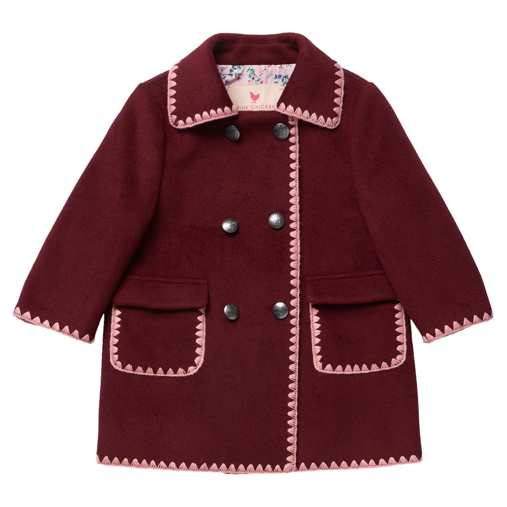 Girls Beck Peacoat - Burgundy