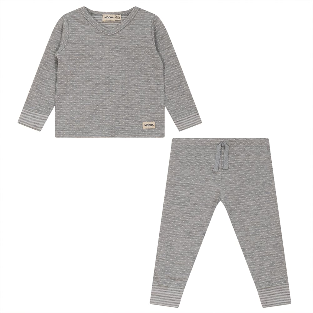 Dot Print Elastic Waist Long Sleeve Top and Bottom Two Piece Set