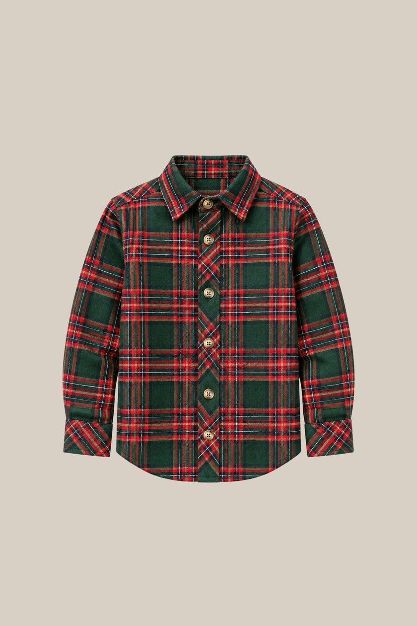Boys John Shirt in Evergreen Plaid