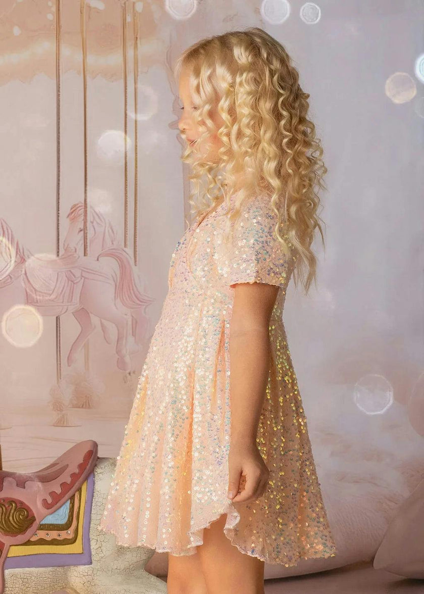 Shine Like a Star Peach Sequin Birthday Dress for Girls