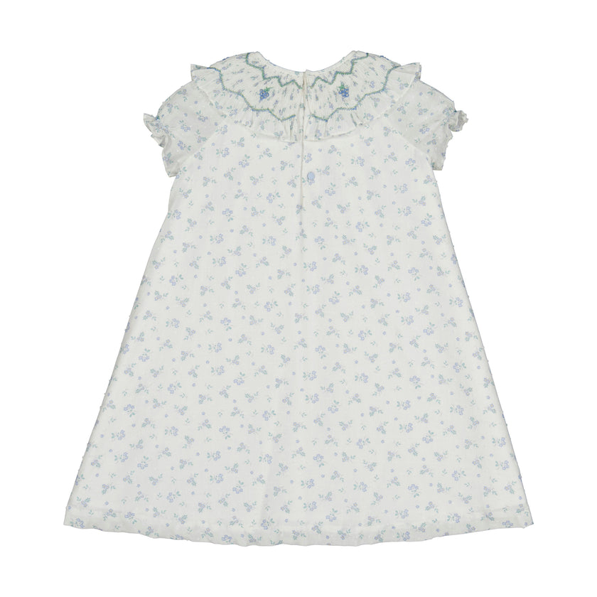 Myrtille Blue Floral Short Sleeve Bishop Dress