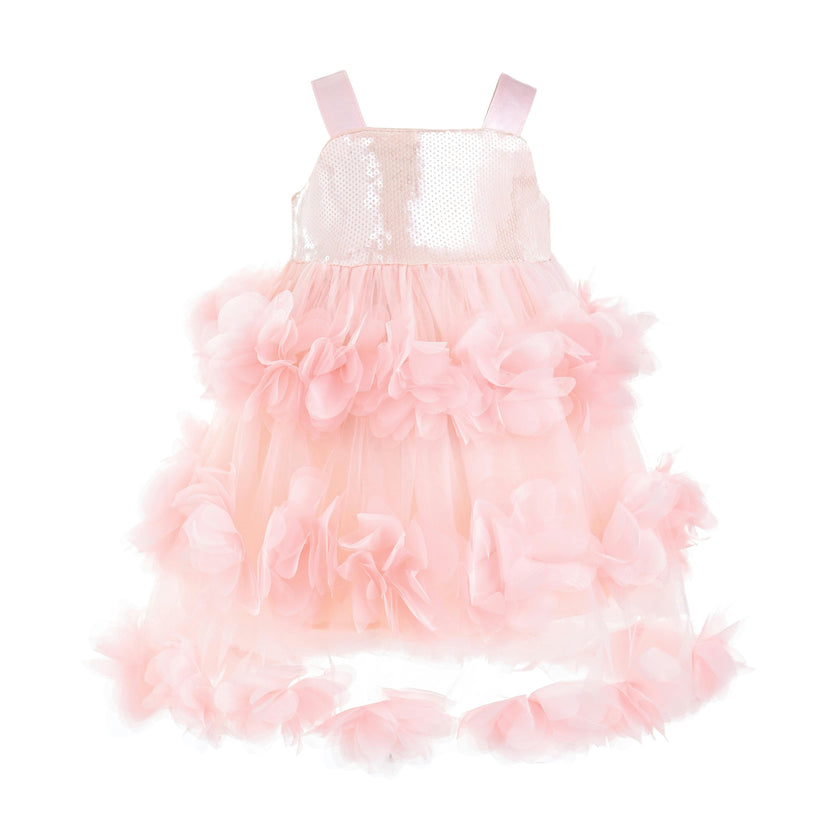 Pink Veloria Sequin Tulle Flower Dress