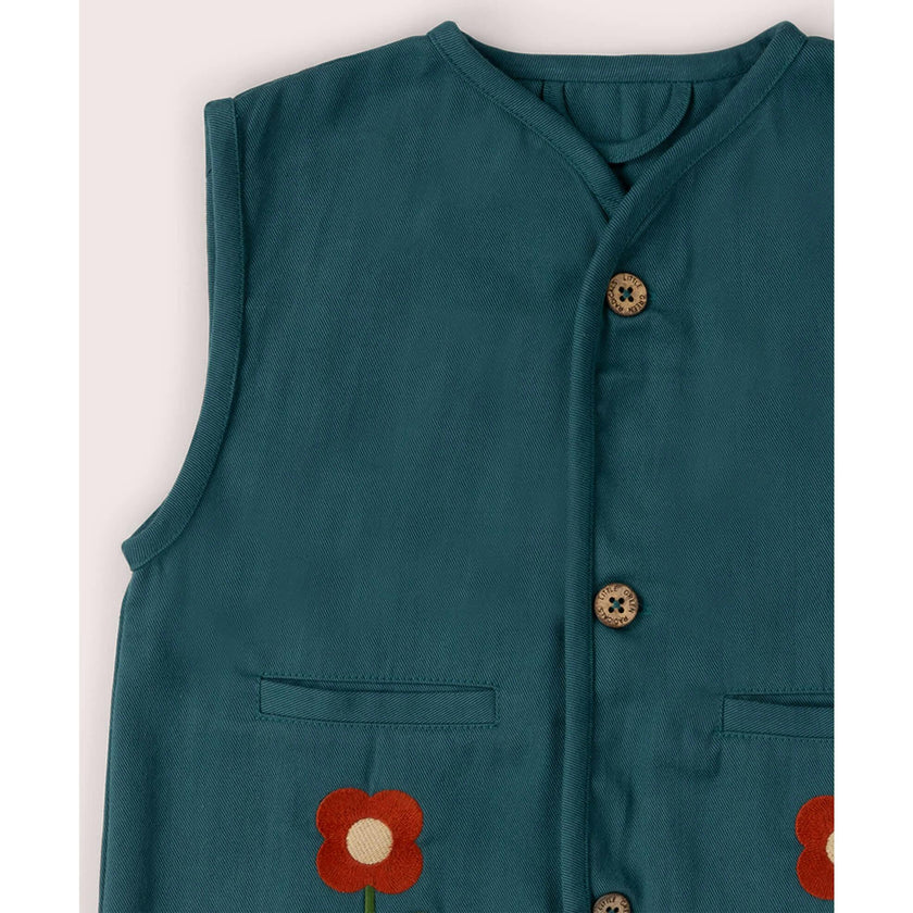 Navy Embroidered Flowers Spring Gilet, Blue