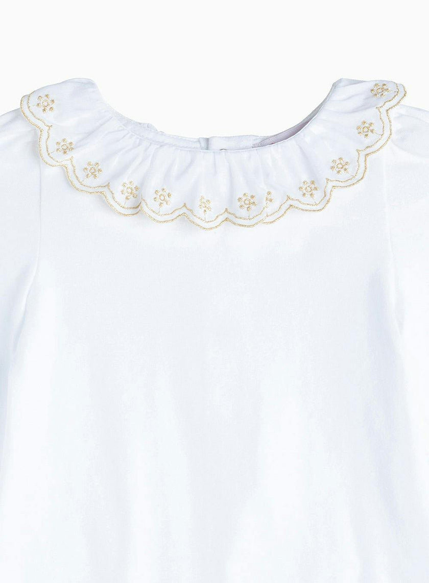 Baby Long-Sleeved Elsa Bodysuit in White/Gold
