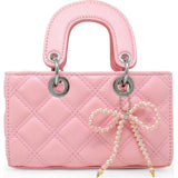 Quilted Rectangle Bow Charm Handbag