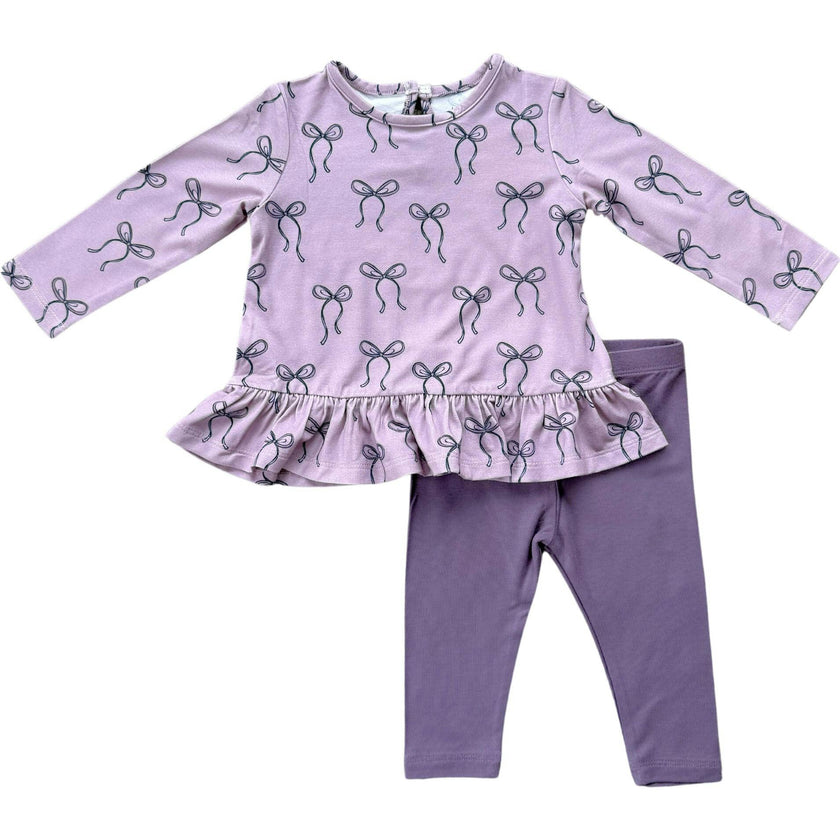 Long Sleeve Peplum Set Lavender Cloud Checkered