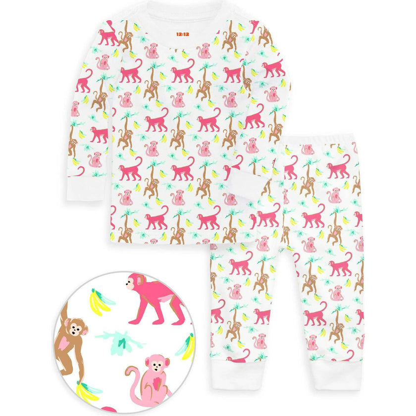 The Organic Long Sleeve Pajama Set [Monkeying Around Pink]